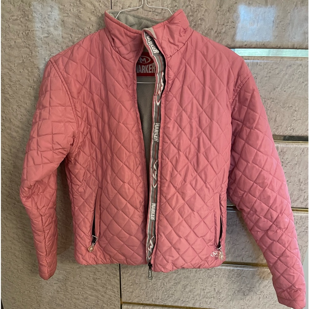 How about a pop of color? Marker pink down quilted jacket-fleece collar/lining.